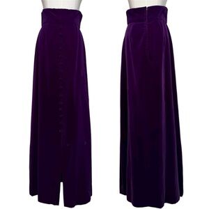 Vintage 70s Handmade Purple Velvet-Like High Waist Button Slit Skirt
